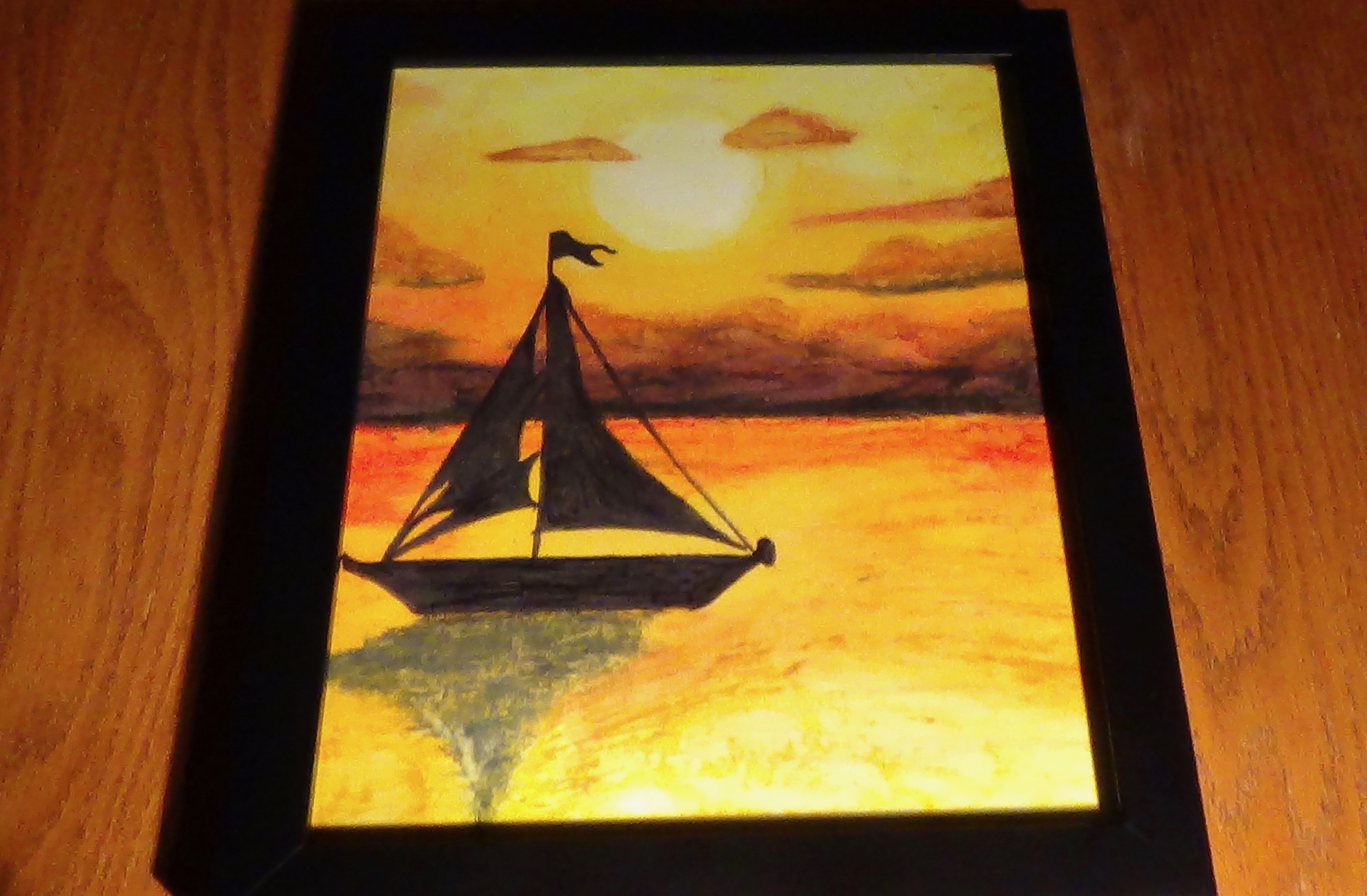 On the Water, Oil Pastel Drawing
